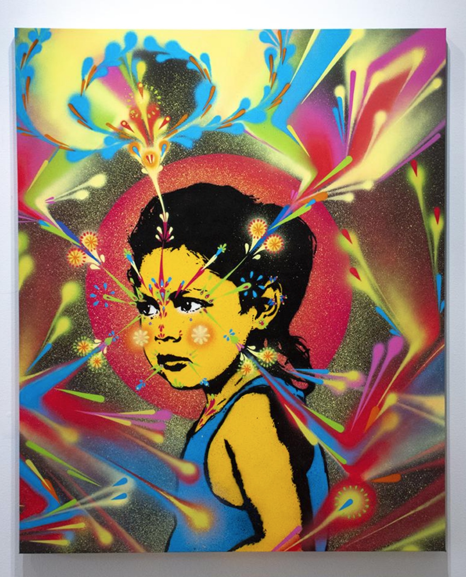 "Llano Grande Girl," 2019. Spraypaint on canvas. 38 x 46 in., 96.5 x 117 cm.